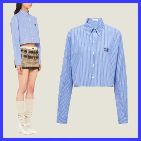 MiuMiu  |Stripes Casual Style Long Sleeves Cotton Elegant Style Logo