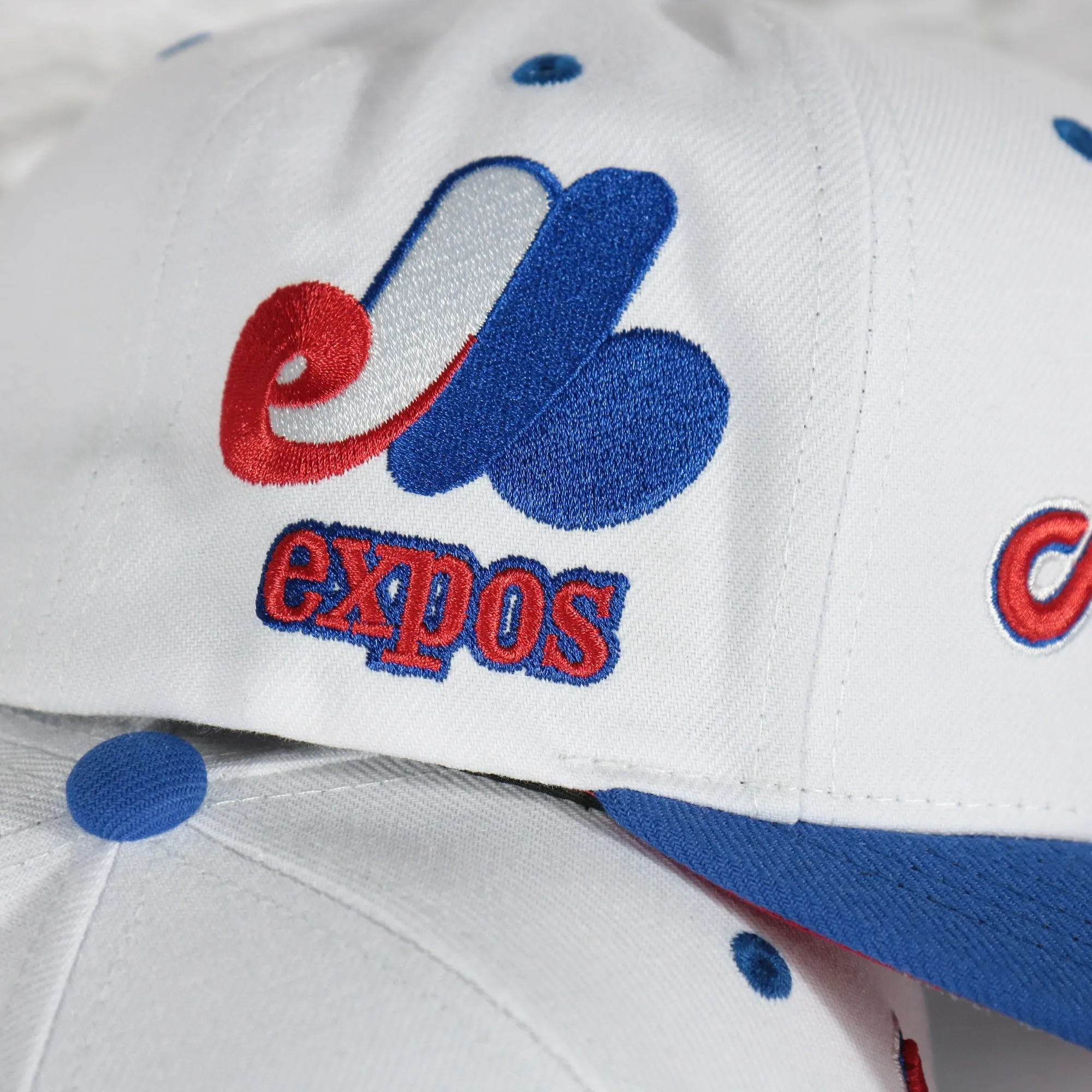 Montreal Expos Cooperstown Montreal Jersey Script 1969 Expos logo side patch Evergreen Pro | White/Royal Snapback Hat