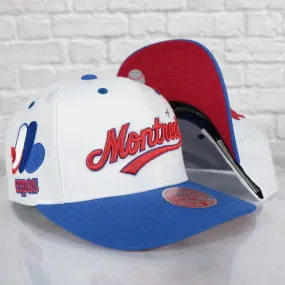 Montreal Expos Cooperstown Montreal Jersey Script 1969 Expos logo side patch Evergreen Pro | White/Royal Snapback Hat