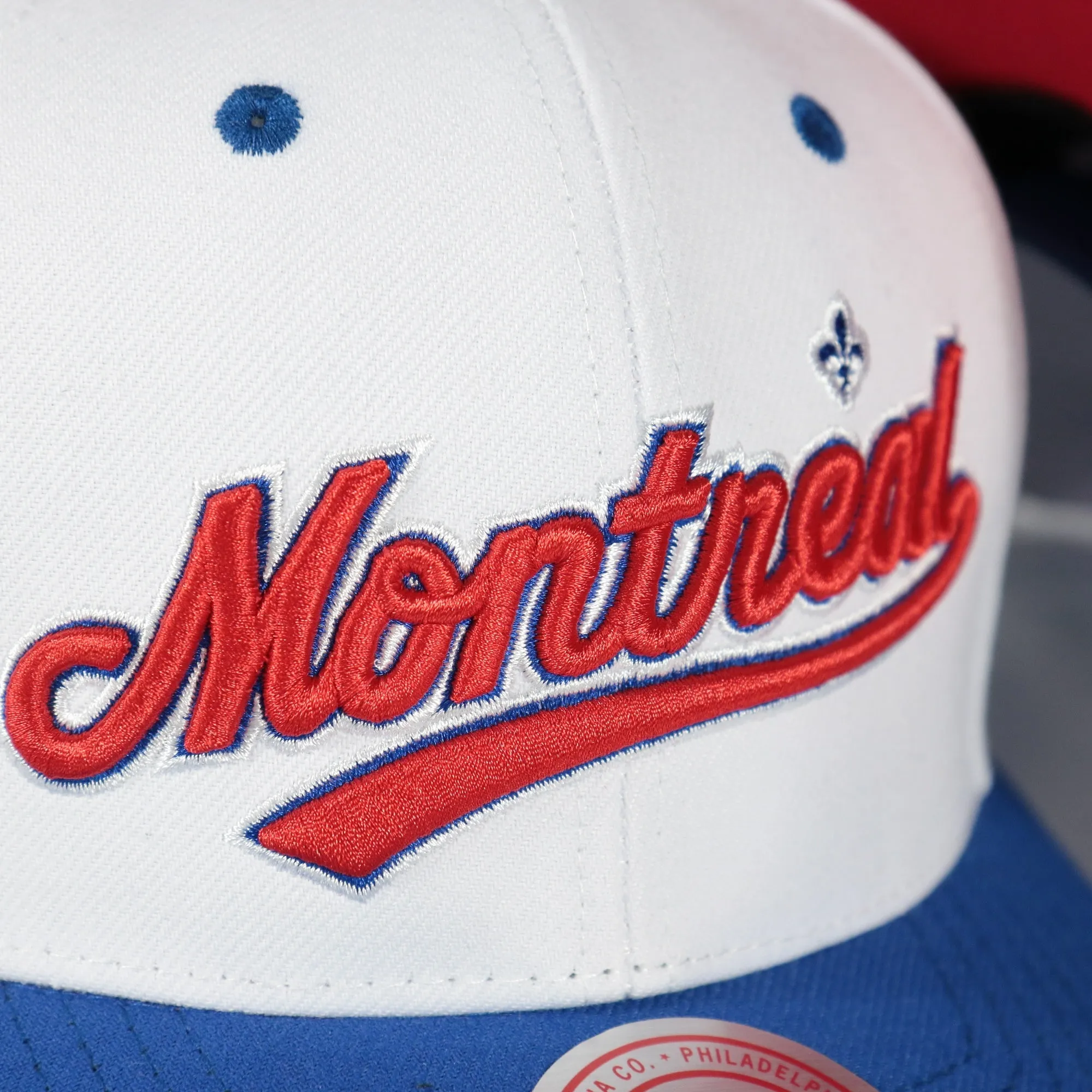 Montreal Expos Cooperstown Montreal Jersey Script 1969 Expos logo side patch Evergreen Pro | White/Royal Snapback Hat