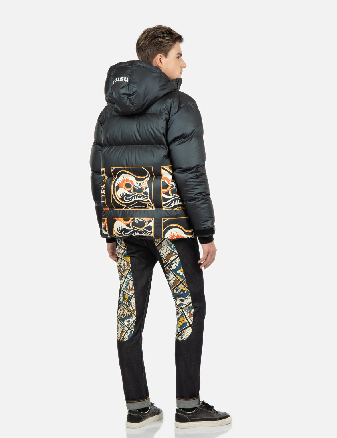 Multi-Daruma Print Down Jacket