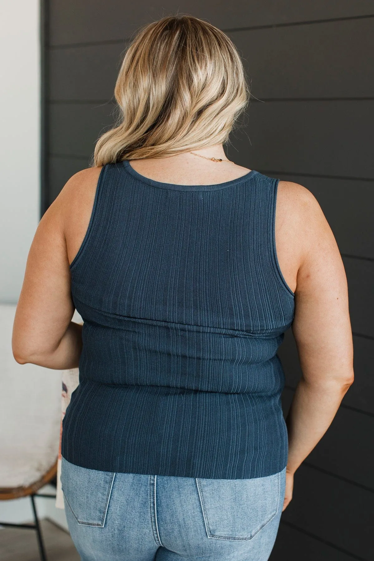 Never Say Goodbye Ribbed Tank Top- Dark Navy