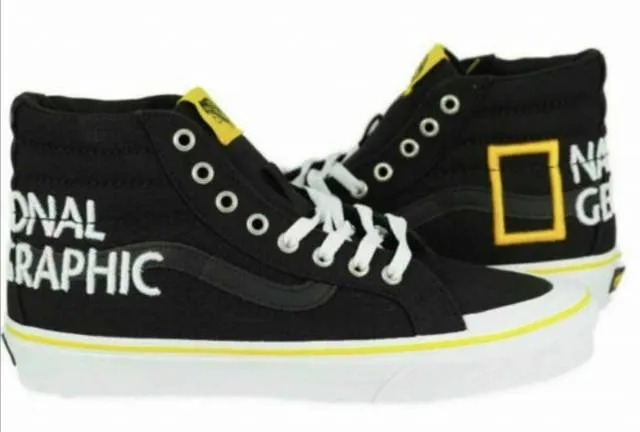 NEW Vans X National Geographic Logo Sk8 Hi Reissue Black...