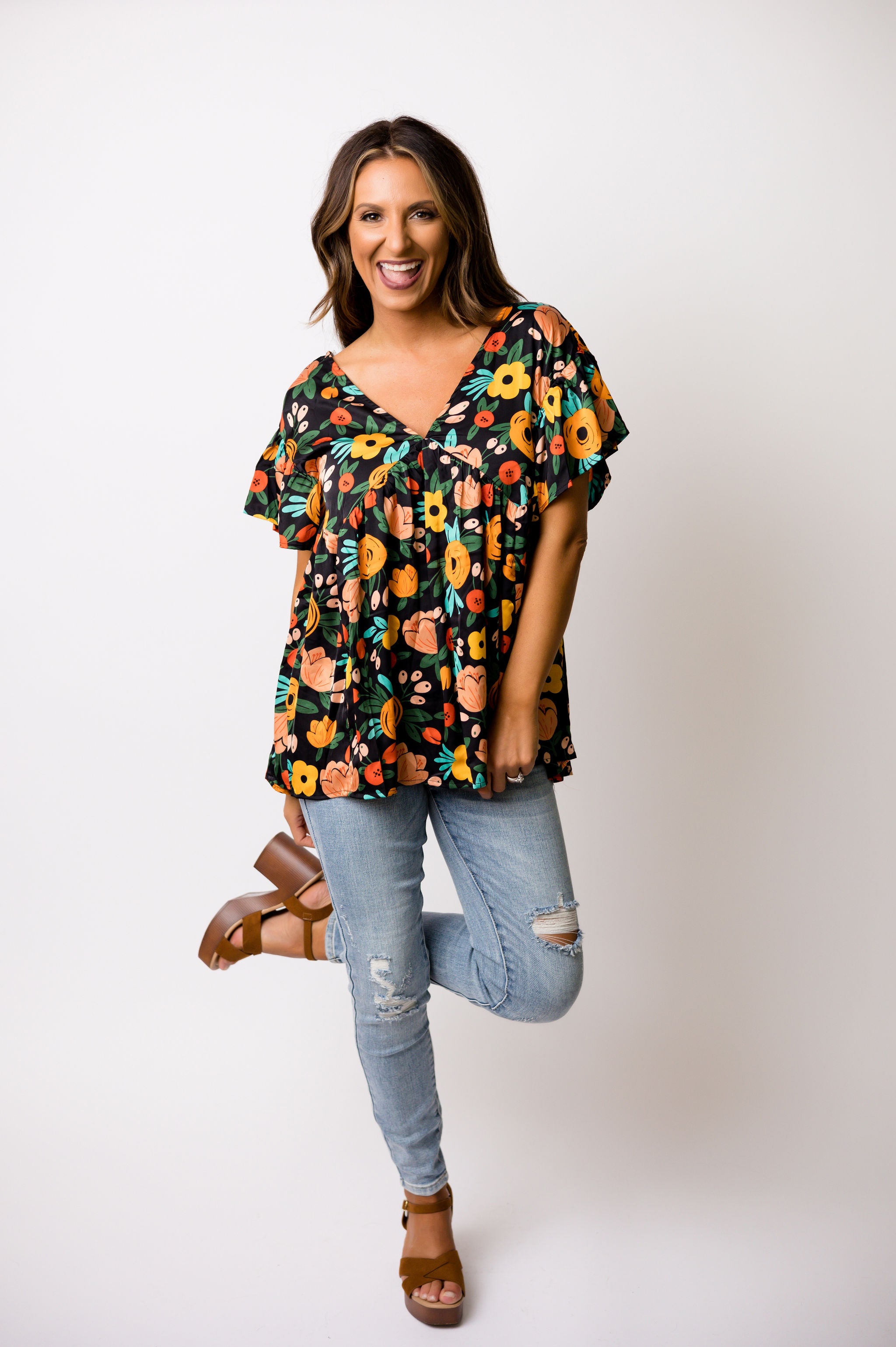 Nowhere to Go Floral Top - Black