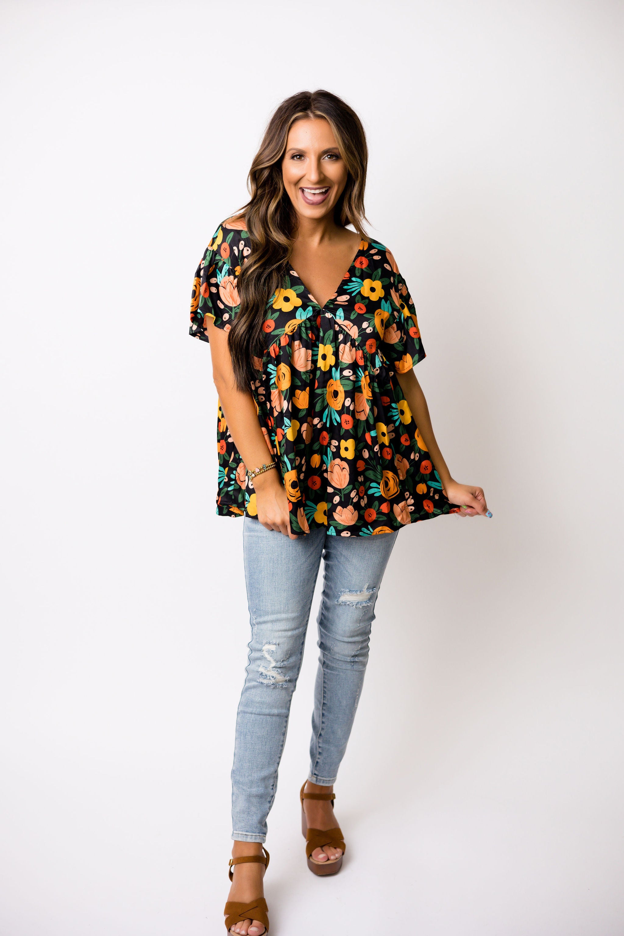 Nowhere to Go Floral Top - Black