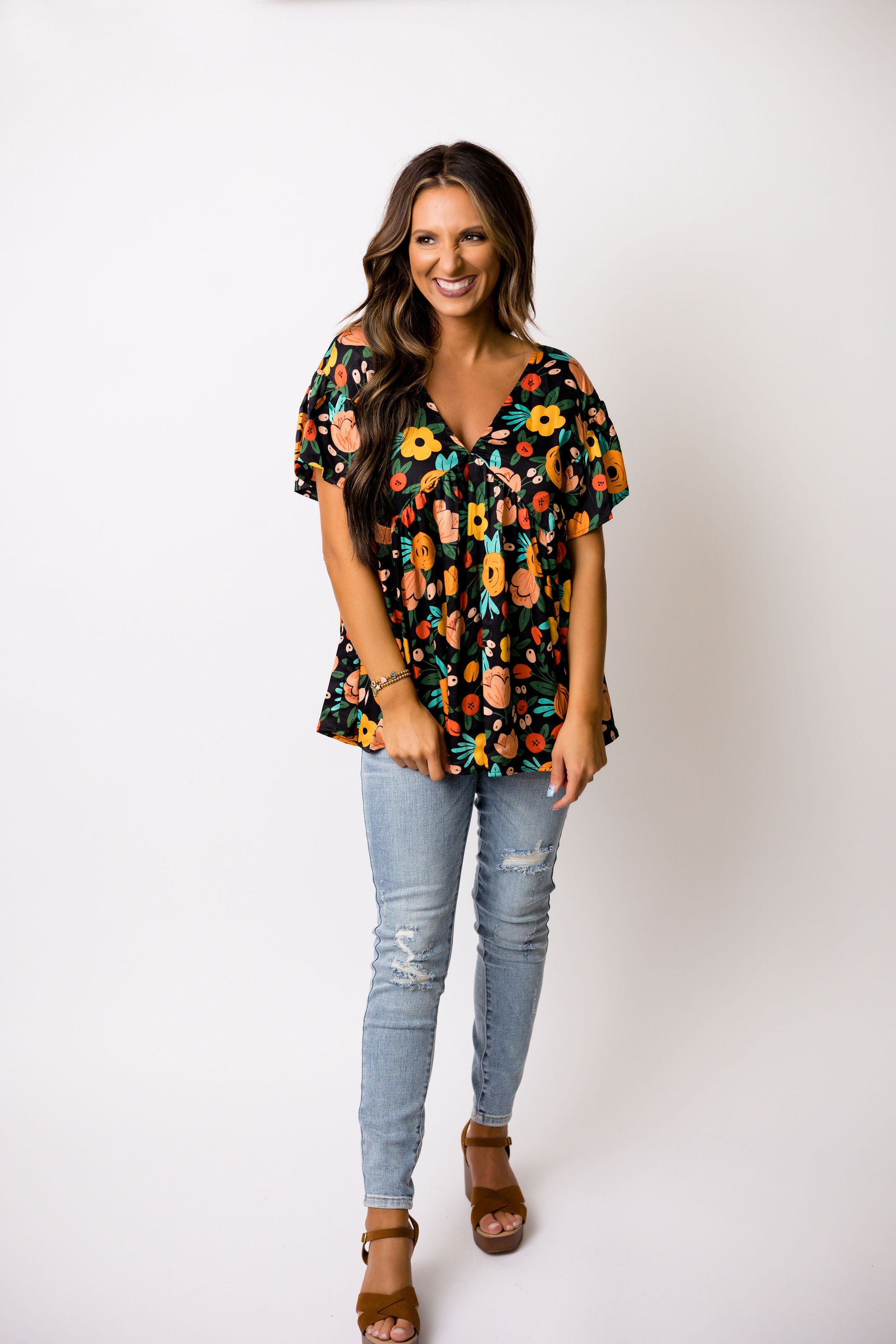 Nowhere to Go Floral Top - Black