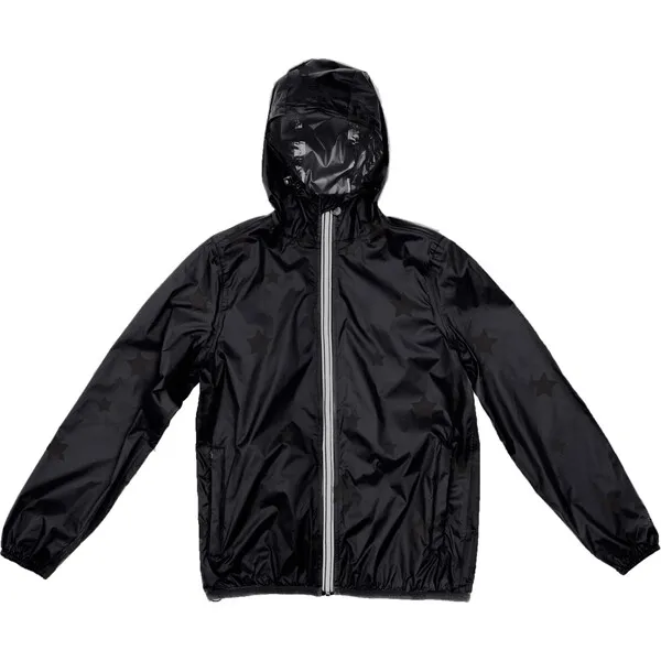 O8 Lifestyle Sam Print Packable Rain Jacket, Black On Black/Gloss Stars