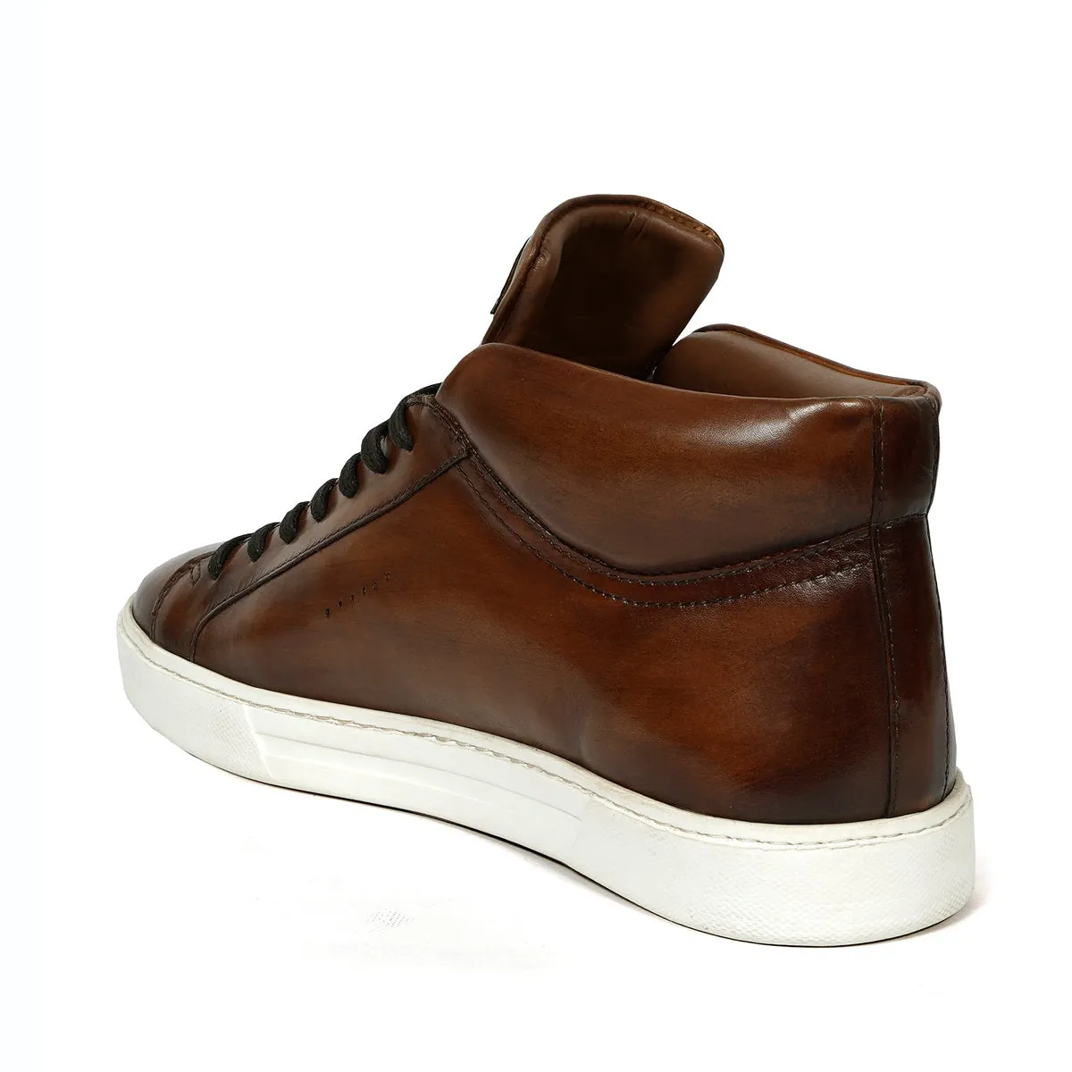 Paint Brush Look Casual Sneaker with Lace-Up Closure in Genuine Brown Leather