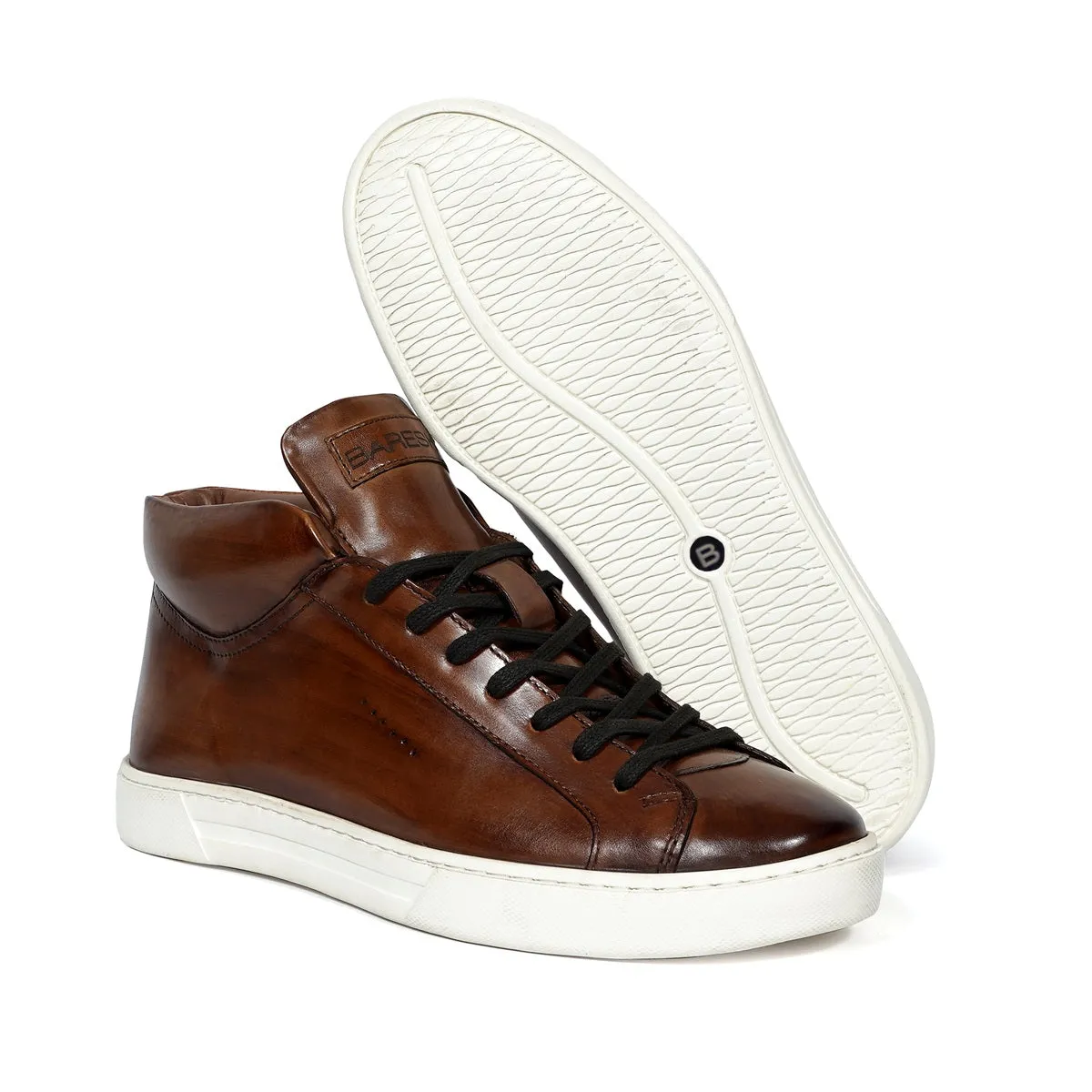 Paint Brush Look Casual Sneaker with Lace-Up Closure in Genuine Brown Leather