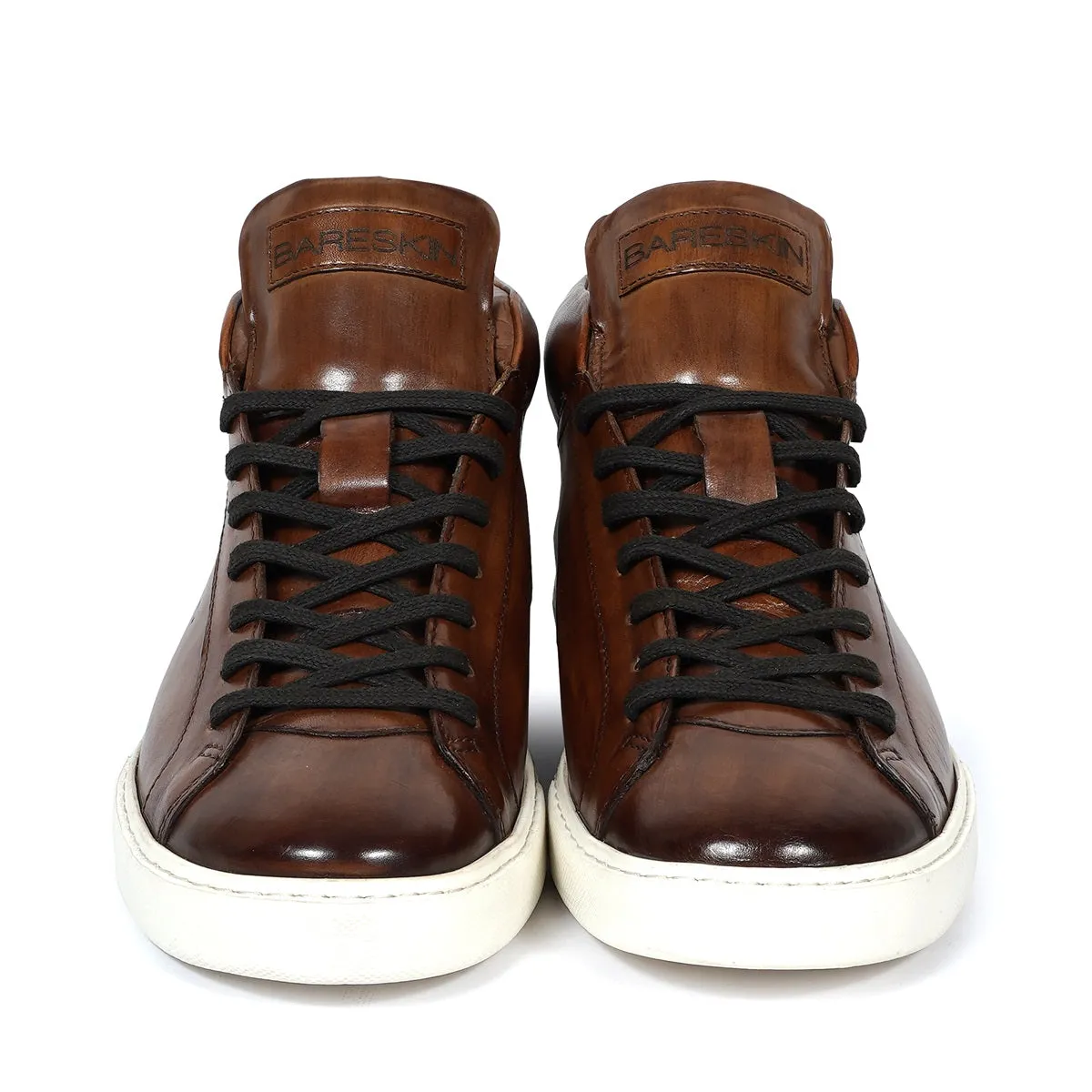 Paint Brush Look Casual Sneaker with Lace-Up Closure in Genuine Brown Leather