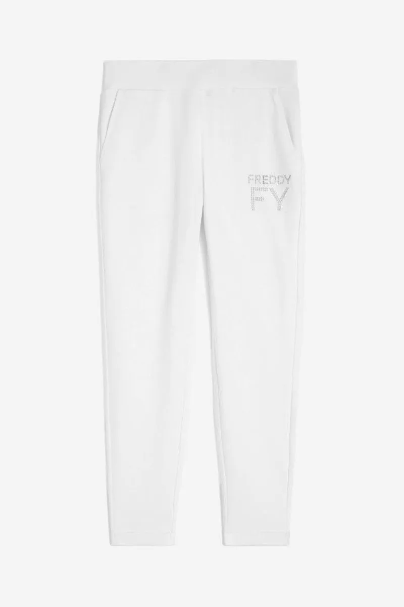 Pantaloni in french terry modal 7/8 con risvolto sul fondo donna Bianco