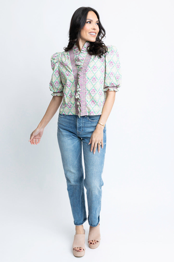 Paris Floral Puff Sleeve Top