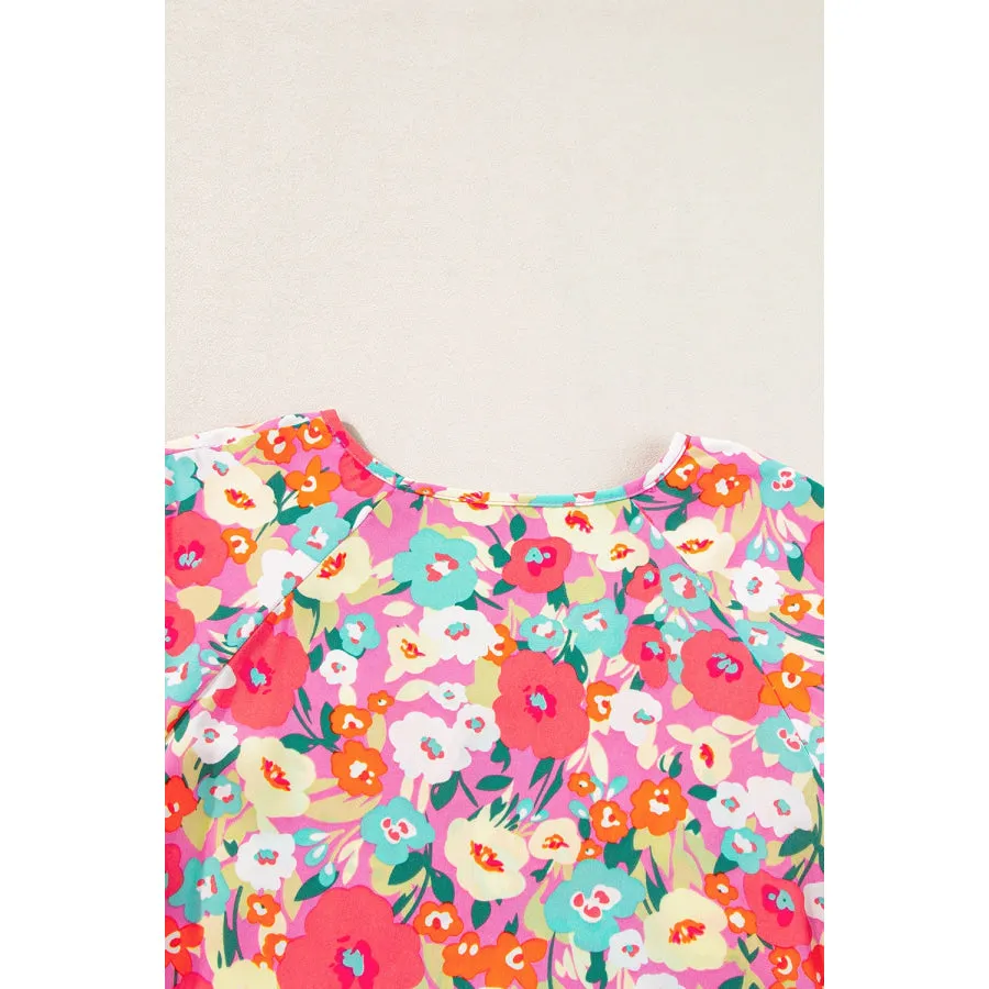 Peplum Floral V-Neck Short Sleeve Blouse