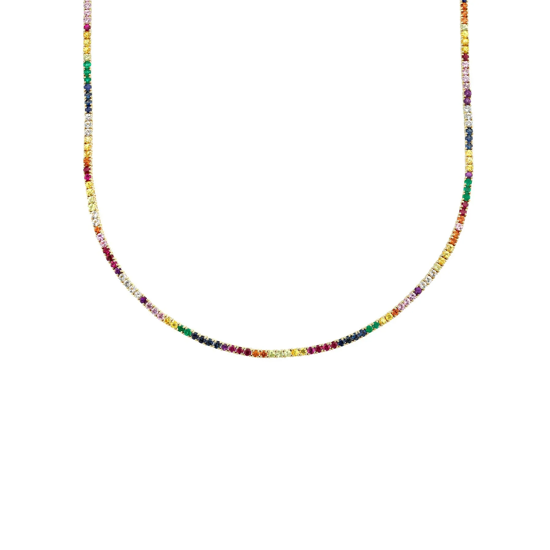 Perfect Personalized Collar Tennis Necklace - Rainbow / 14k Yellow Gold