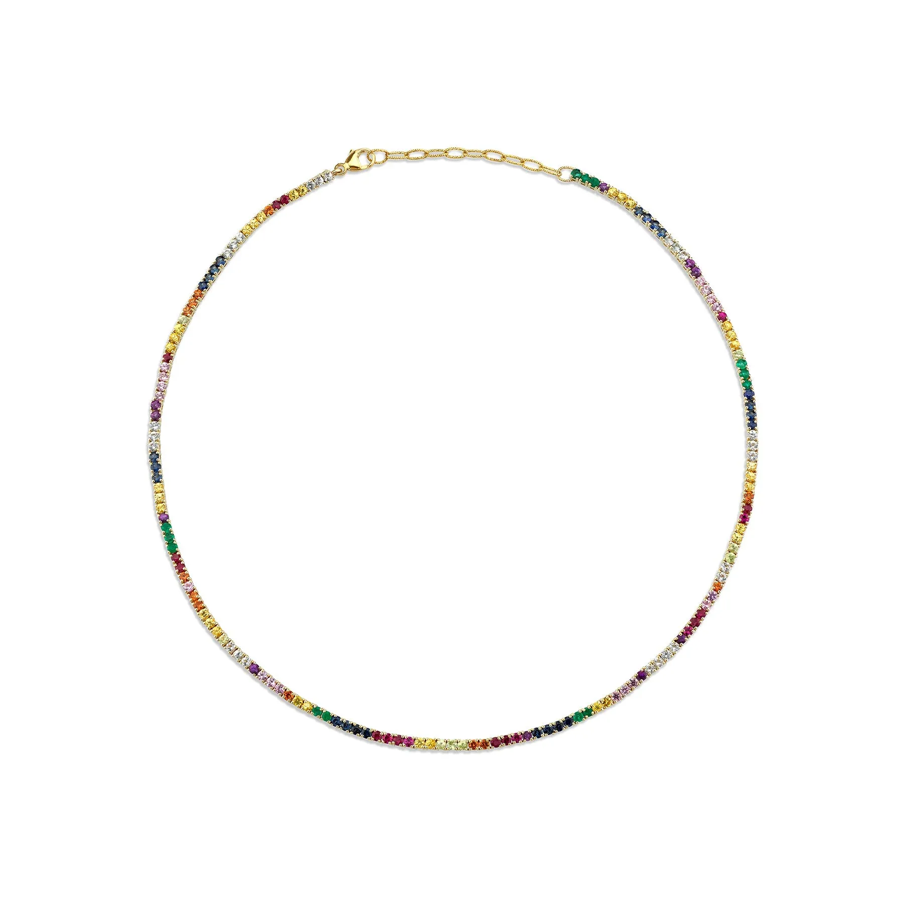 Perfect Personalized Collar Tennis Necklace - Rainbow / 14k Yellow Gold