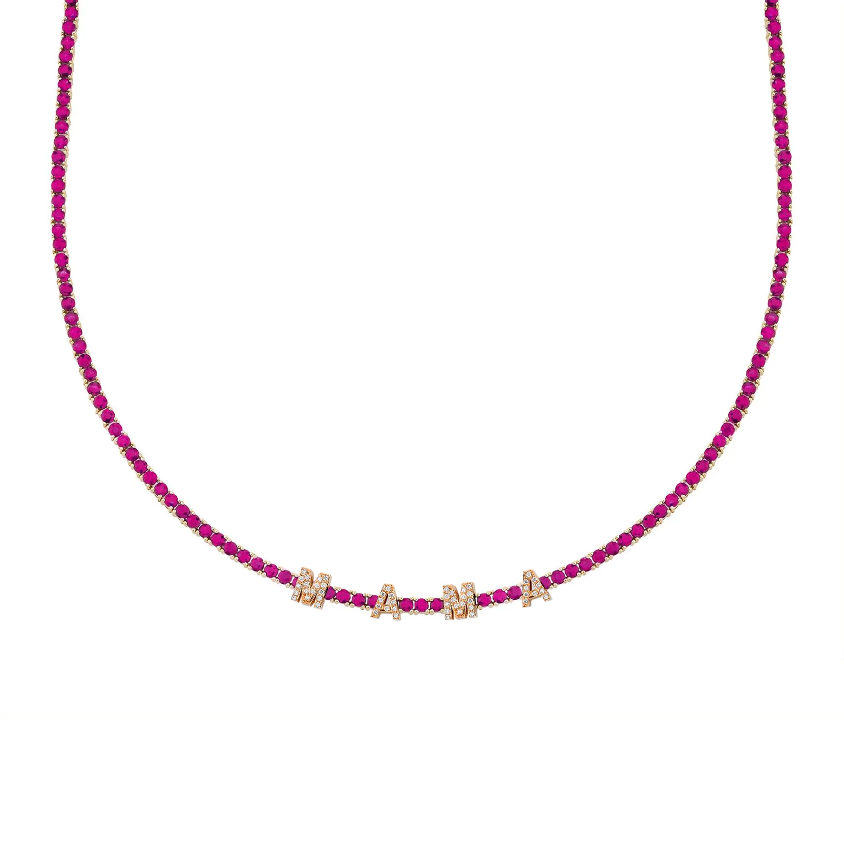 Perfect Personalized Collar Tennis Necklace - Ruby / 14k Rose Gold