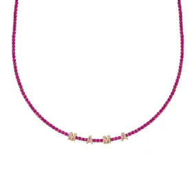 Perfect Personalized Collar Tennis Necklace - Ruby / 14k Rose Gold