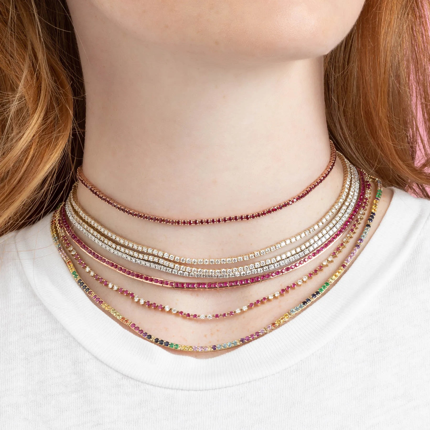 Perfect Personalized Collar Tennis Necklace - Ruby / 14k Rose Gold