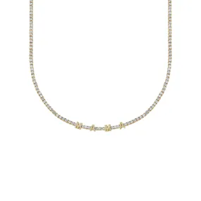 Perfect Personalized Collar Tennis Necklace - White Diamond / 14k Yellow Gold