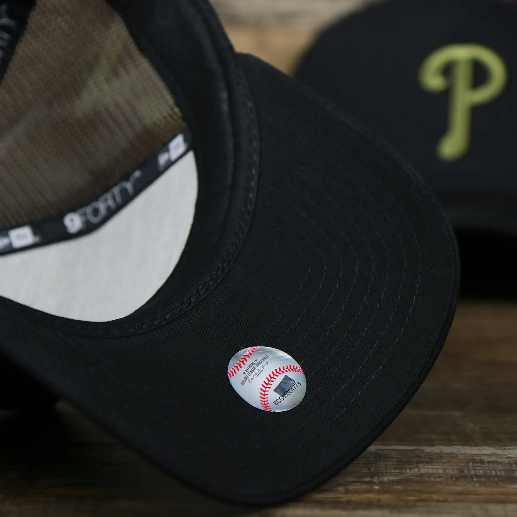 Philadelphia Phillies Alpha Industries Flying A Mesh Print 9Forty Trucker Hat With Flight Tag | Black Trucker Hat