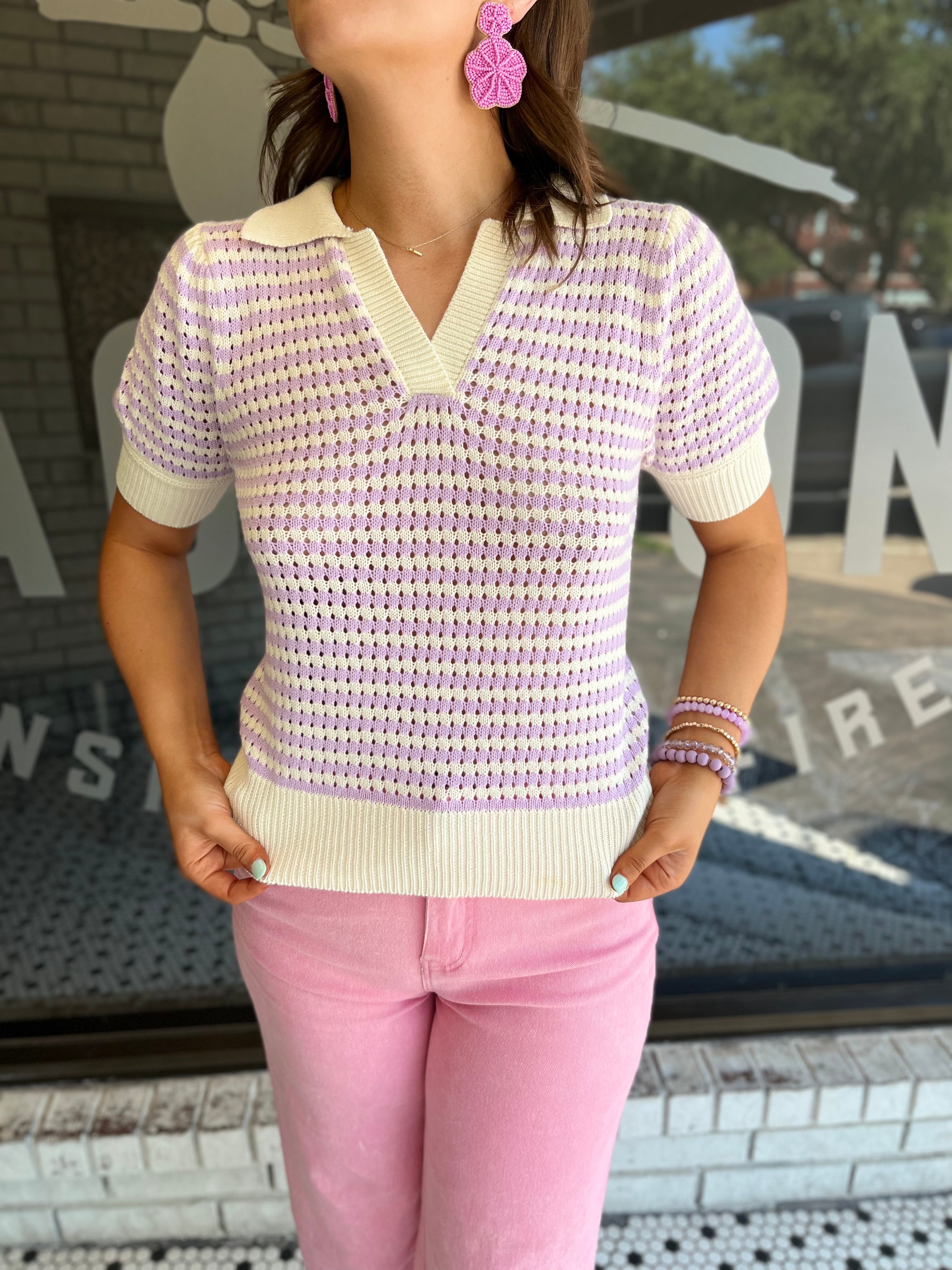 Pointelle Knit Top - Lilac