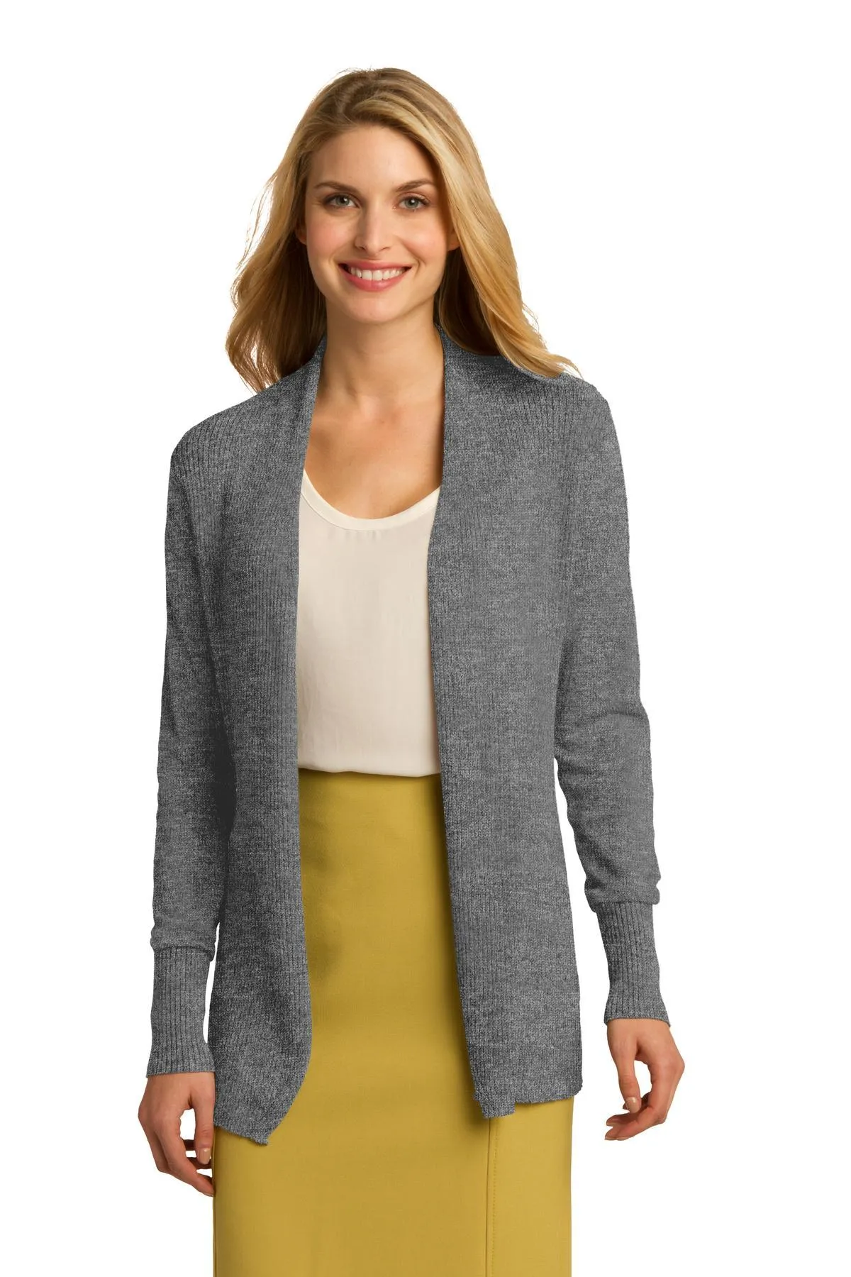 Port Authority Ladies Open Front Cardigan Sweater LSW289 Medium Heather Grey