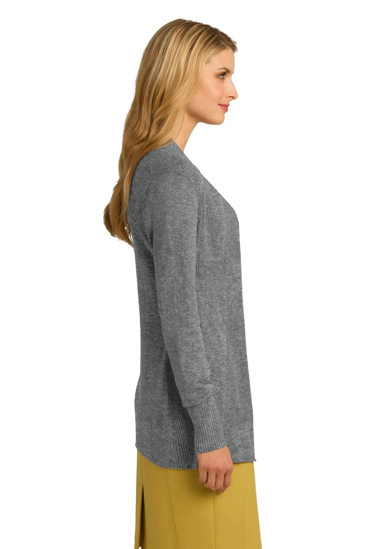 Port Authority Ladies Open Front Cardigan Sweater LSW289 Medium Heather Grey