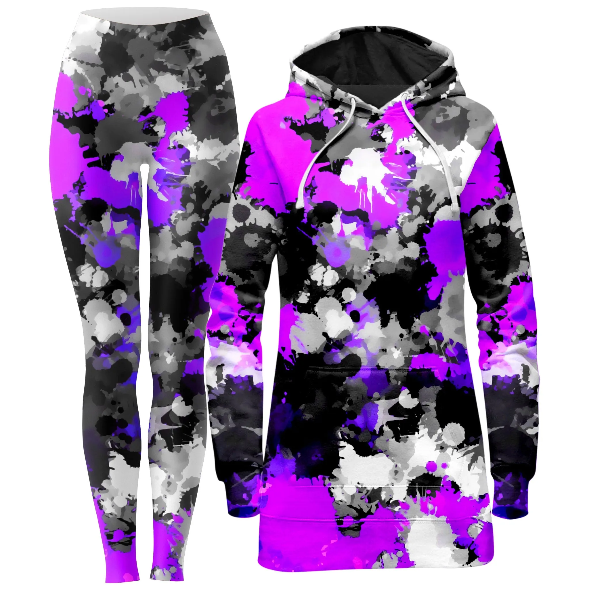 Purple Drip Hoodie Dress and Leggings Combo