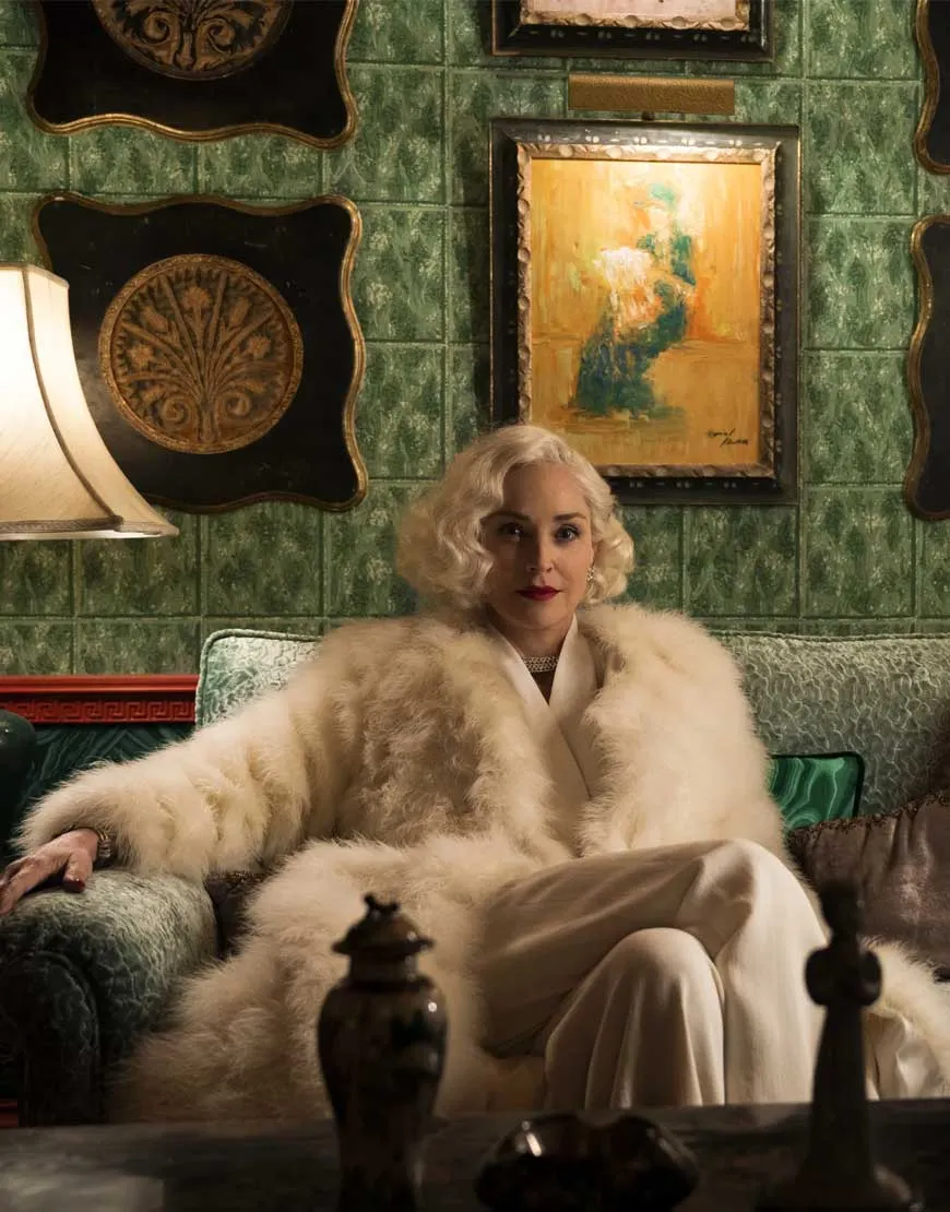 Ratched Sharon Stone Fur Coat | Lenore Osgood White Fur Coat