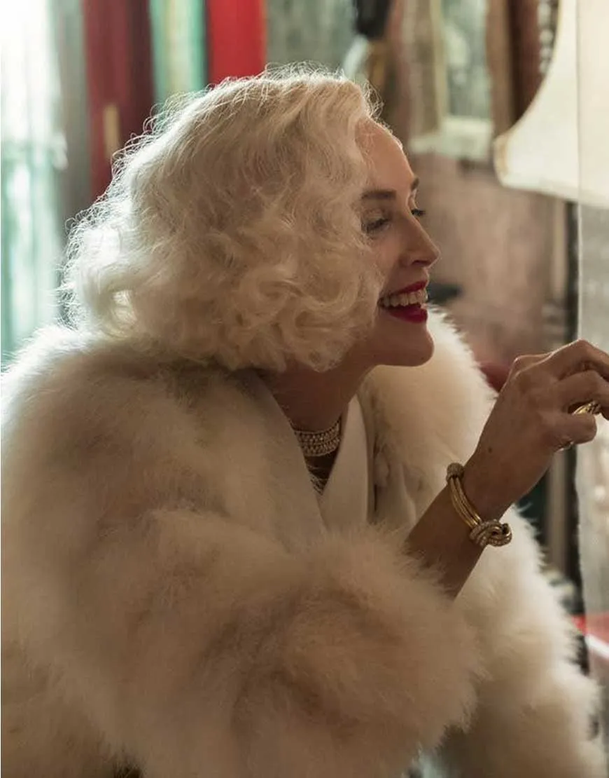 Ratched Sharon Stone Fur Coat | Lenore Osgood White Fur Coat