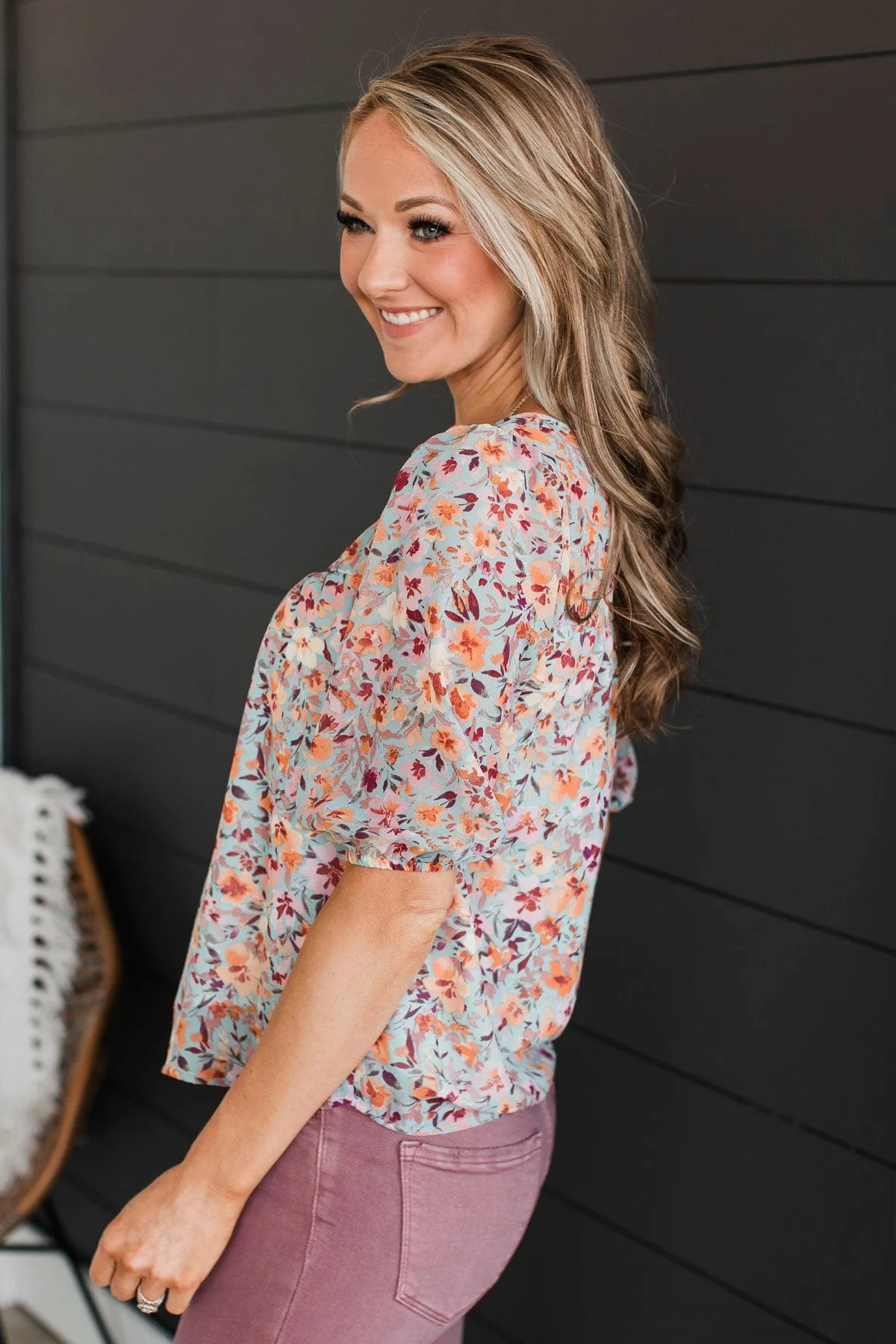 Saving Grace Floral Top- Dusty Mint & Orange