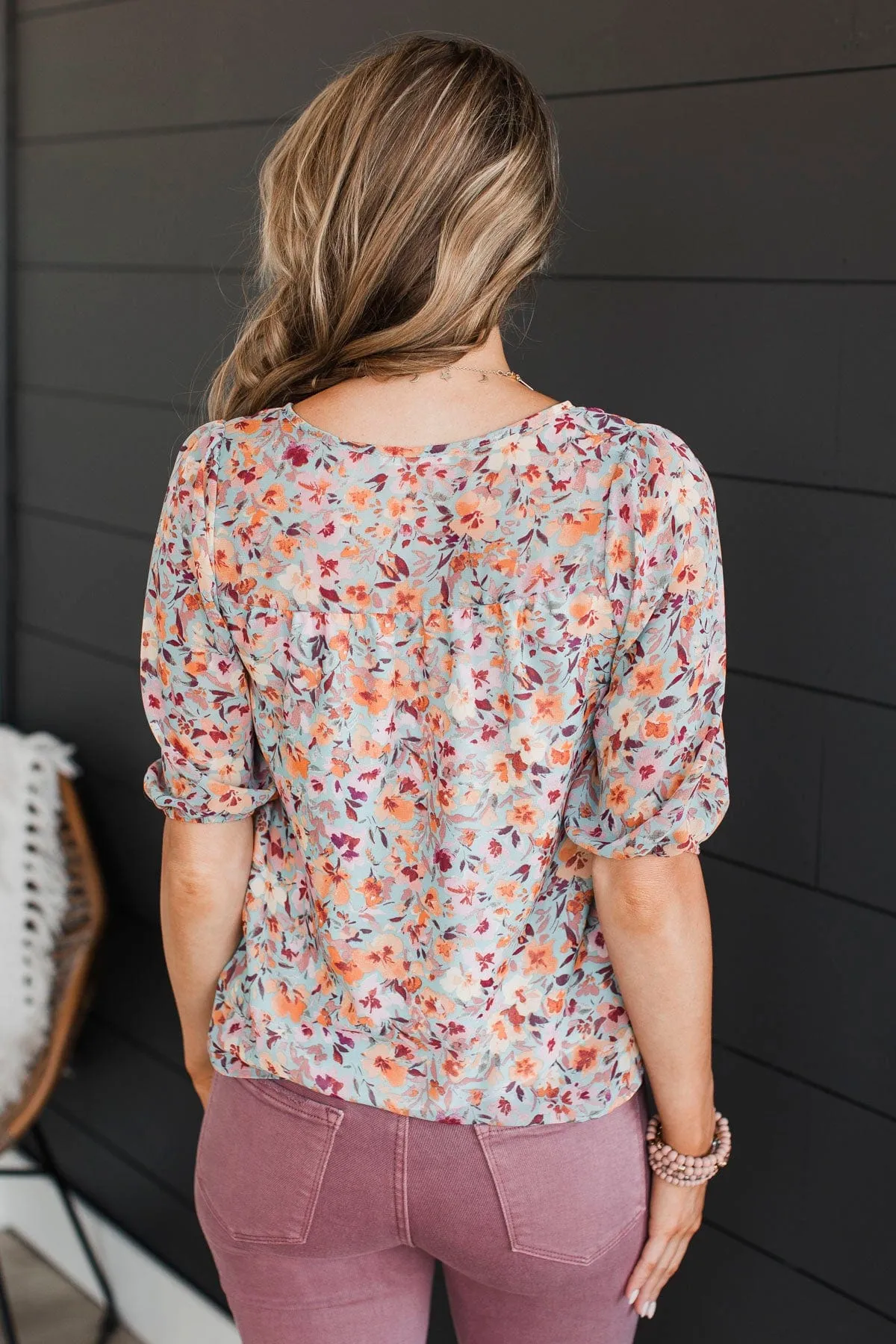 Saving Grace Floral Top- Dusty Mint & Orange