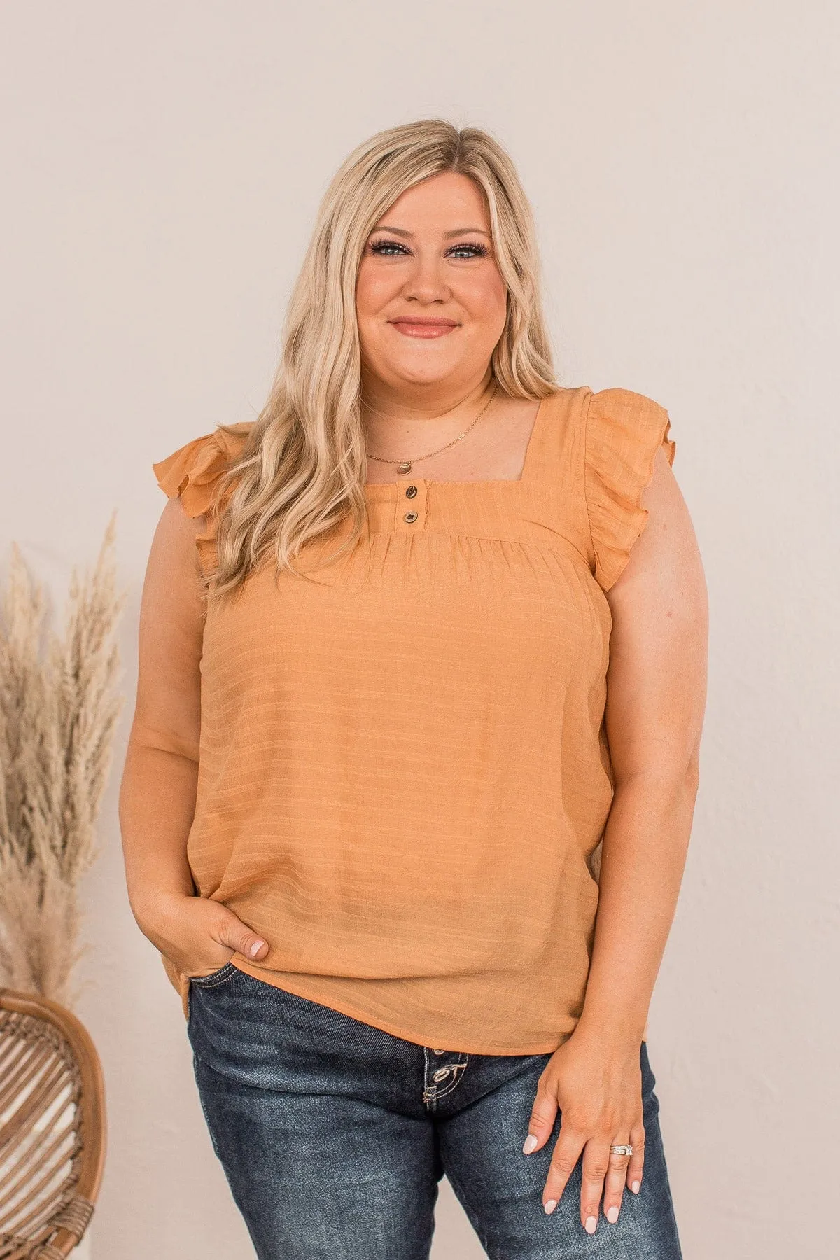 See Me Blush Flutter Sleeve Top- Apricot