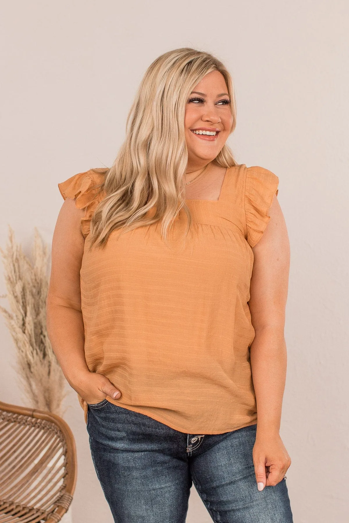 See Me Blush Flutter Sleeve Top- Apricot