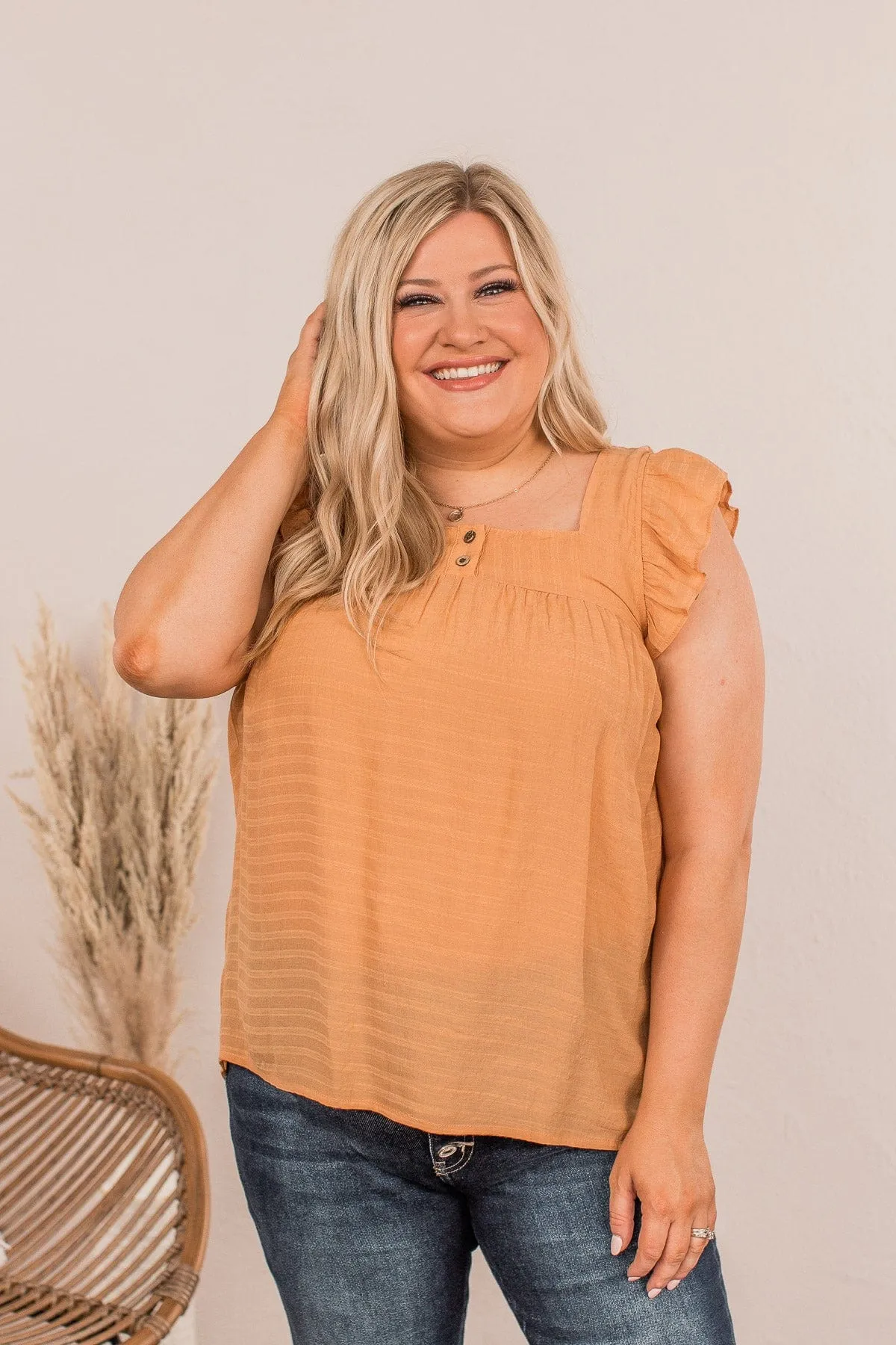 See Me Blush Flutter Sleeve Top- Apricot