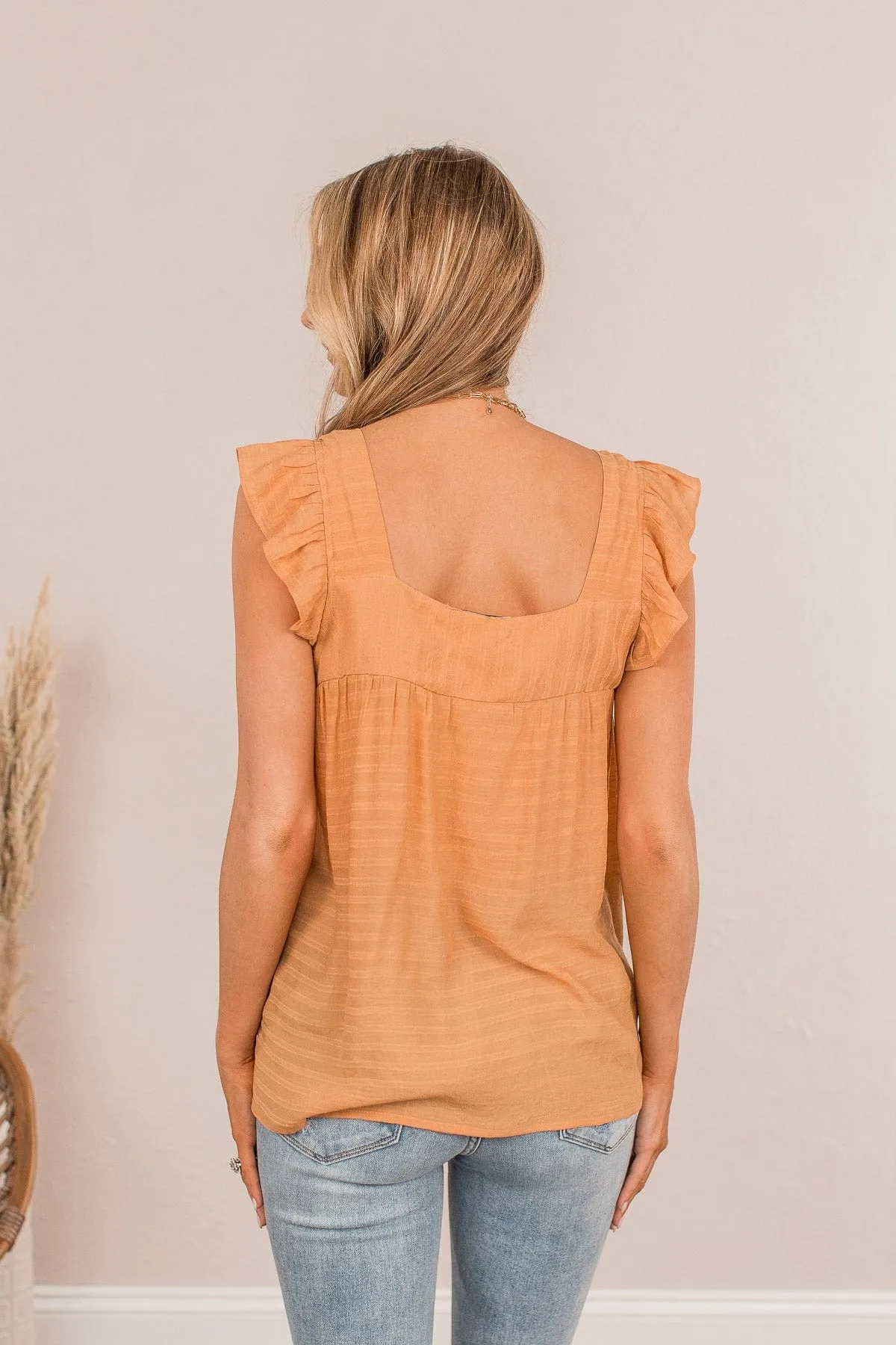 See Me Blush Flutter Sleeve Top- Apricot