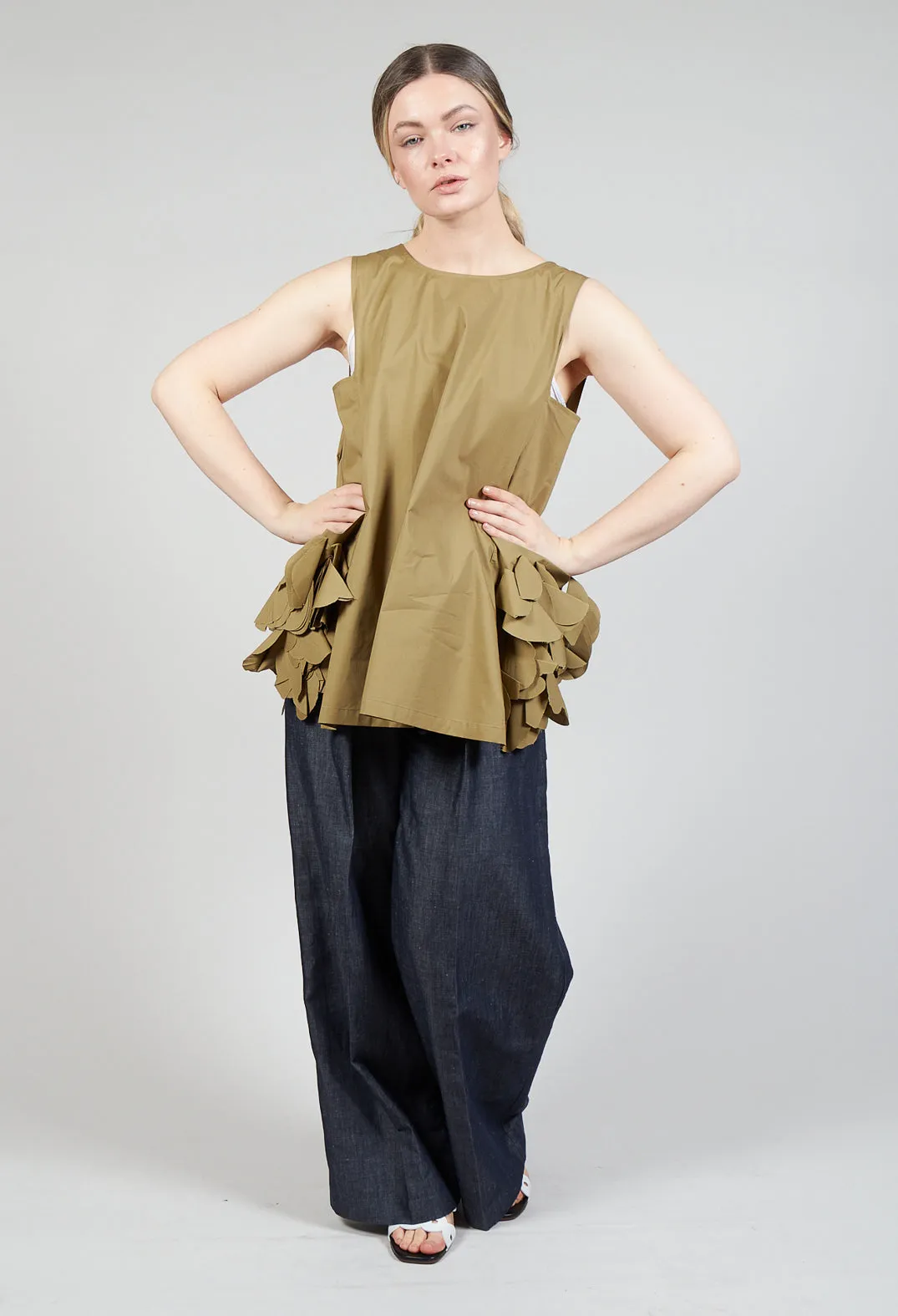 Sleeveless Top with Side Frill Feature in Avocado