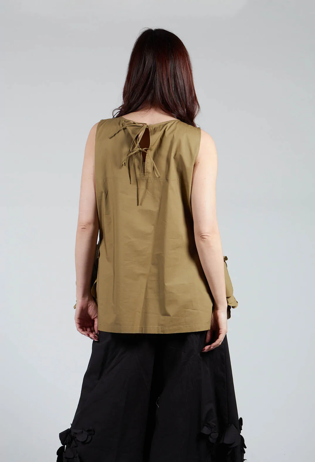 Sleeveless Top with Side Frill Feature in Avocado