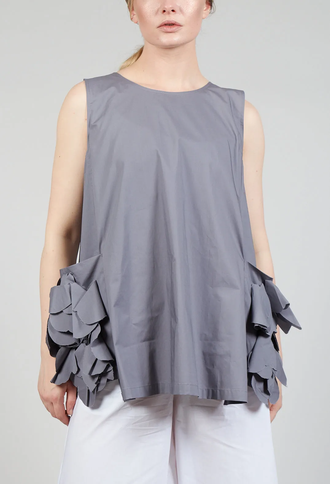 Sleeveless Top with Side Frill Feature in Grey Purple