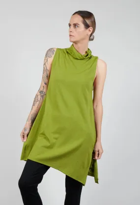 Sleeveless Top with Stand up Collar in Erba Green