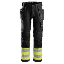 Snickers 3235 Work Trousers+ Holster Pockets High-Vis Class 1 - Black