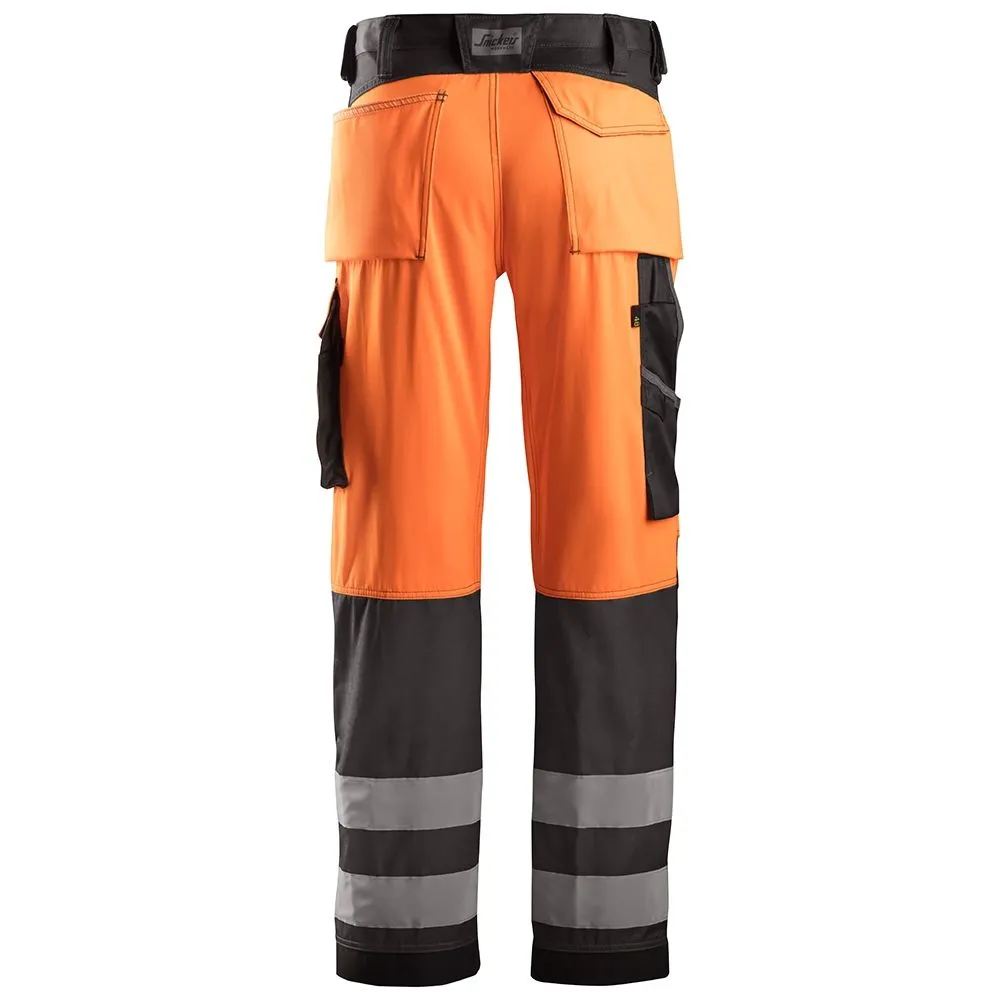 Snickers 3333 Work Trousers High-Vis Class 2 - Orange/Black