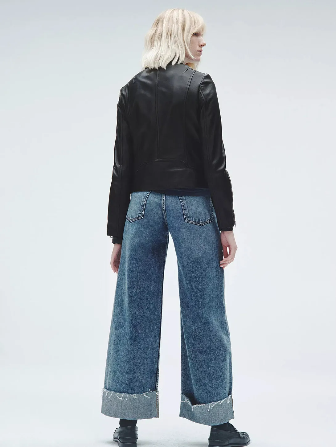 Sofie Crop Cuff Wide Jean - Pebbles