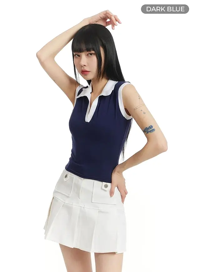 Solid Collar Sleeveless Top IM406