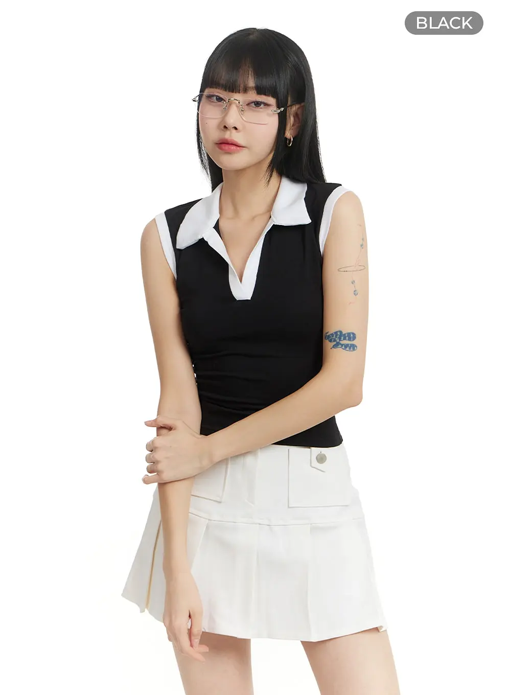 Solid Collar Sleeveless Top IM406