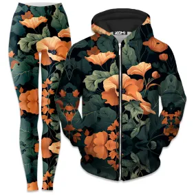 Tangerine Floral Zip-Up Hoodie and Leggings Combo