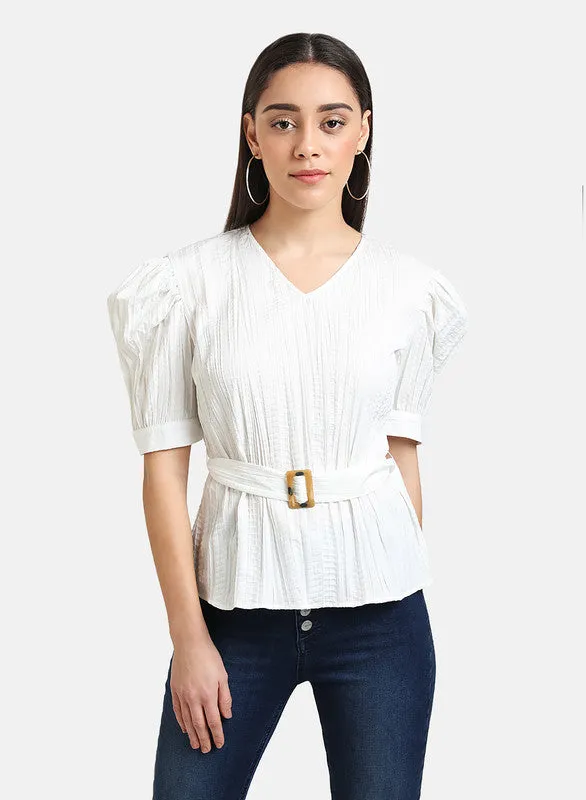 Textured Top With Belt Detail