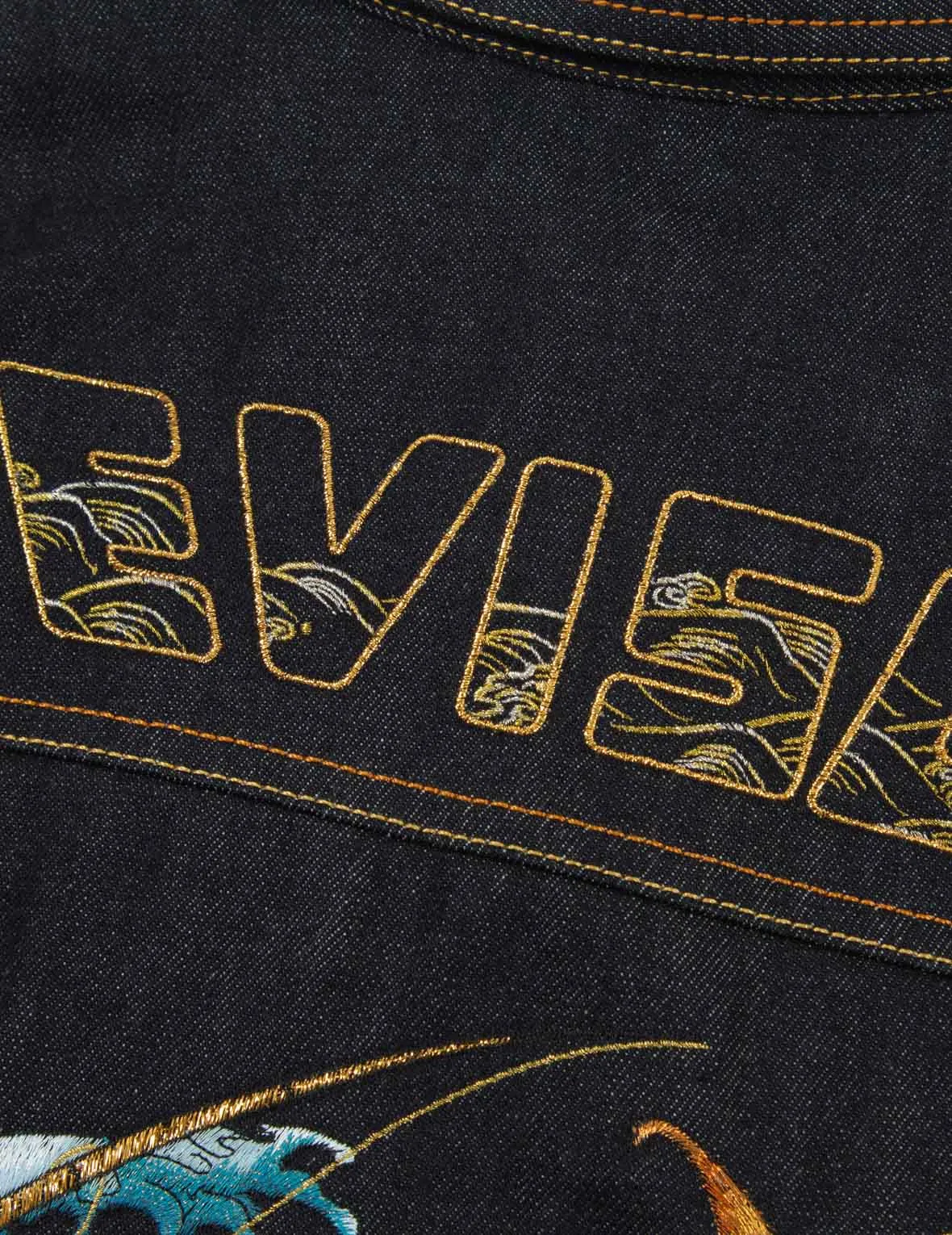 “The God of Fortune Riding Waves” Embroidery Denim Jacket