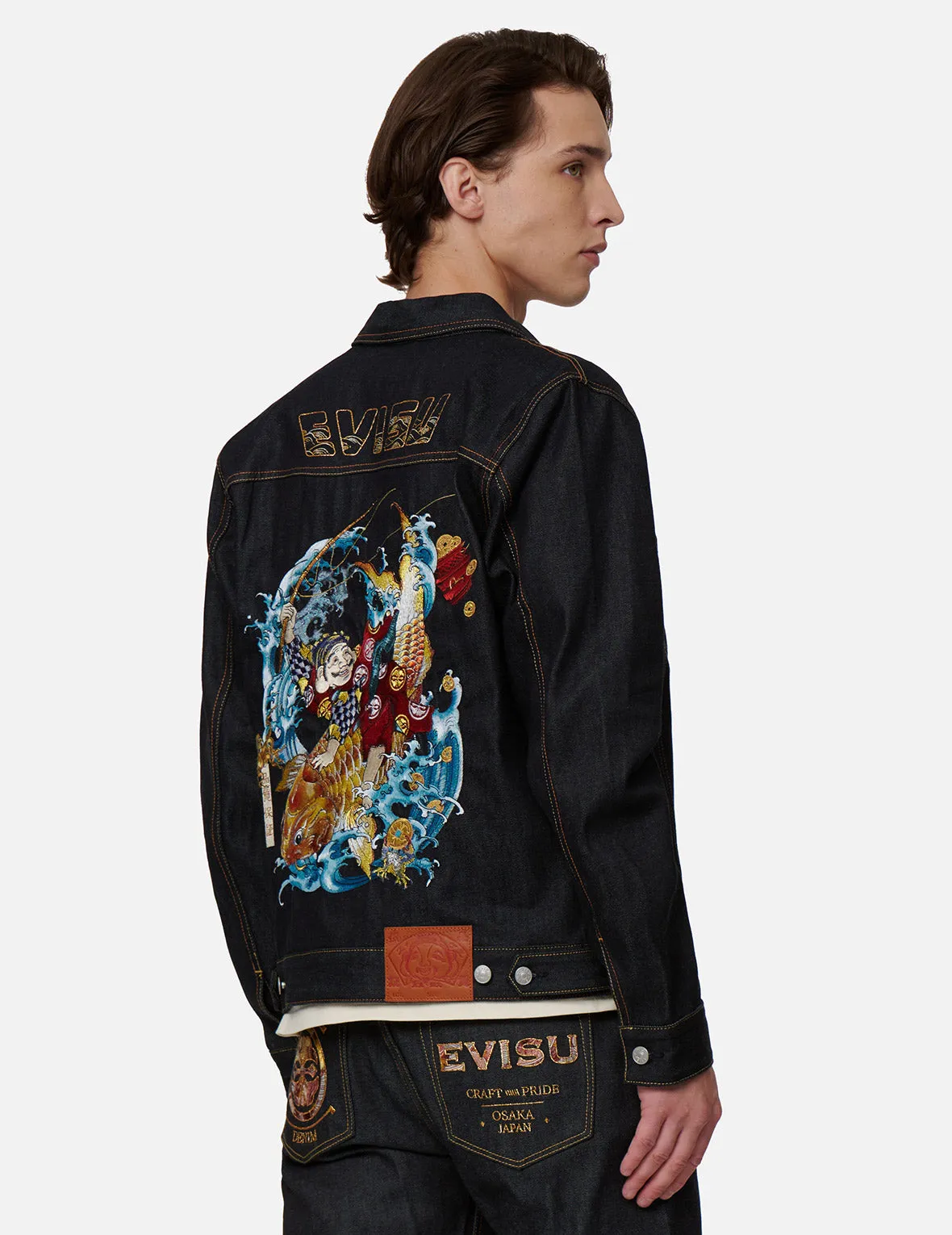 “The God of Fortune Riding Waves” Embroidery Denim Jacket