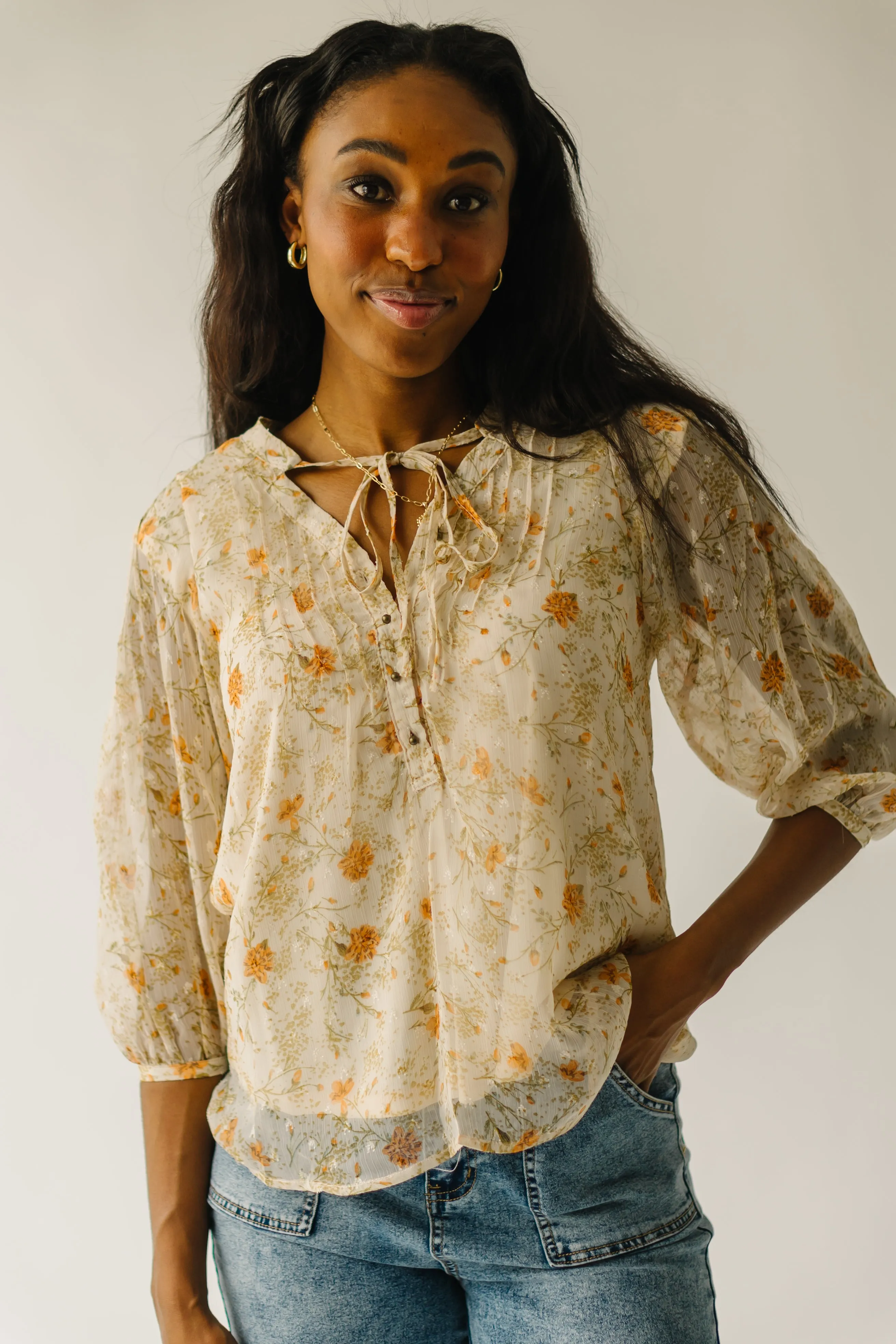 The Lockport Balloon Sleeve Blouse in Cream Multi